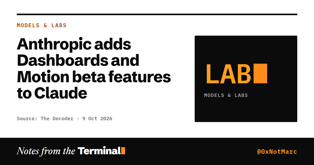 Anthropic adds Dashboards and Motion beta features to Claude