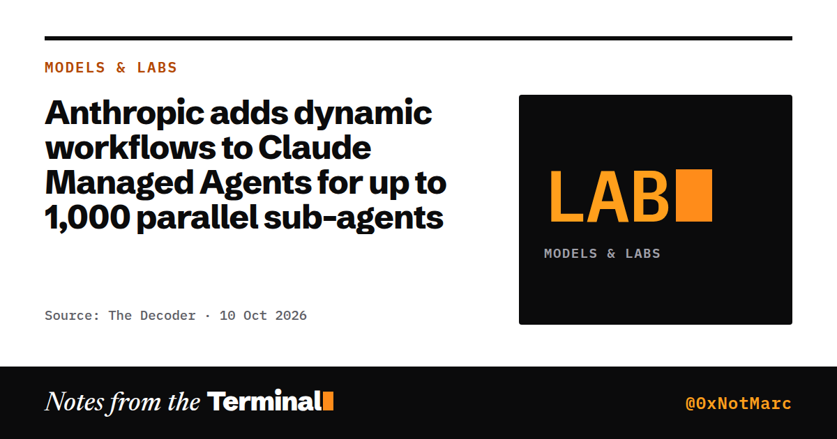 Anthropic adds dynamic workflows to Claude Managed Agents for up to 1,000 parallel sub-agents