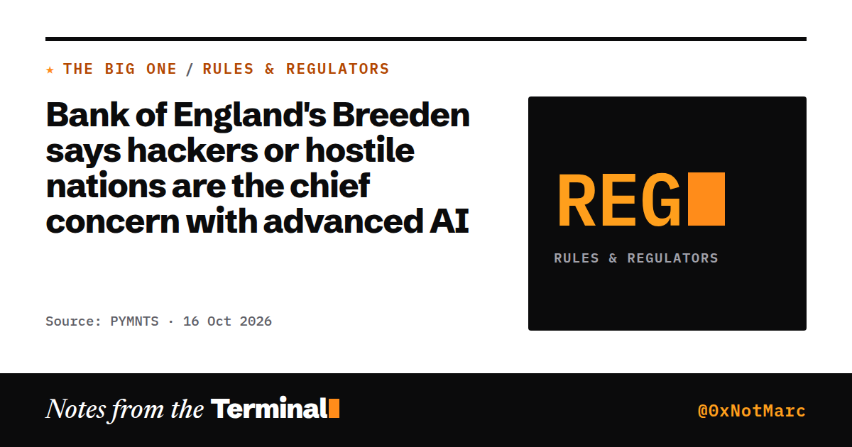 Bank of England's Breeden says hackers or hostile nations are the chief concern with advanced AI